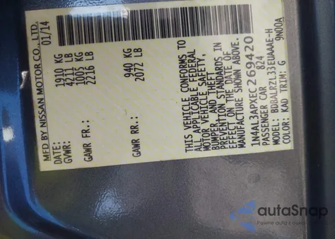 2014 Nissan Altima 2.5 S z USA, uszkodzony, nr VIN 1N4AL3APXEC269420